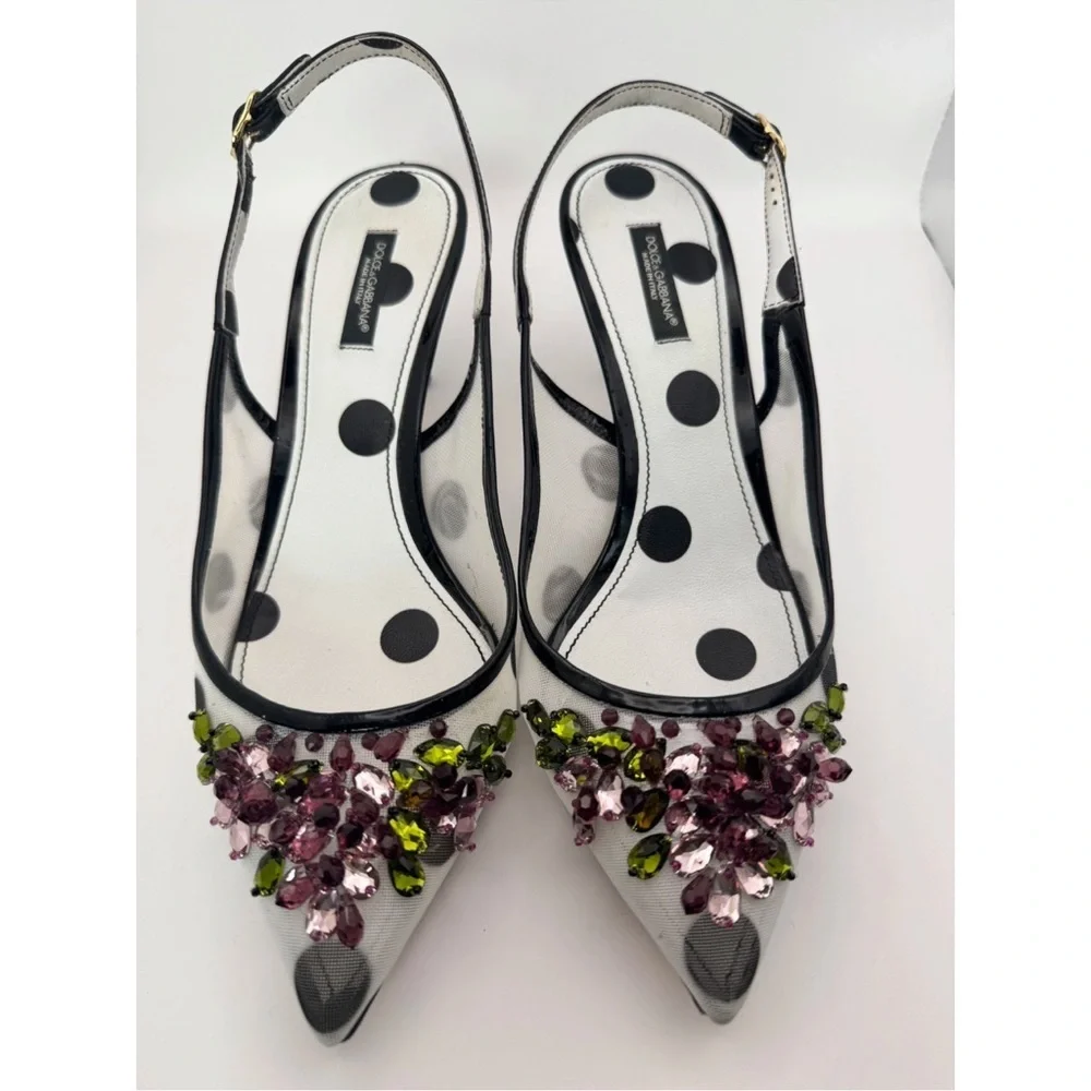 Dolce & Gabbana Crystal Embellished Polka Dot Slingback Heels - Picture 2 of 12